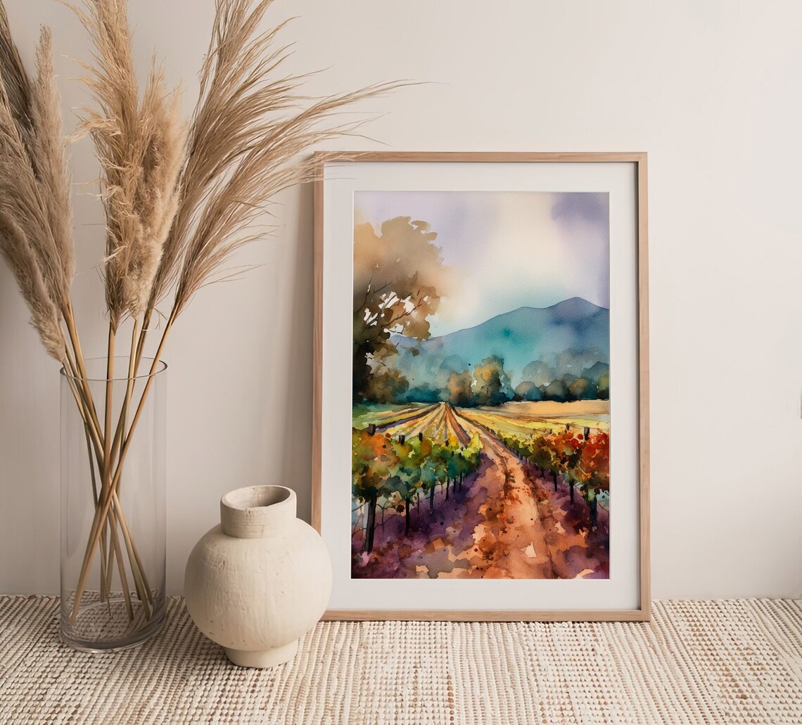 Sonoma Country Watercolor Art Print, California Vineyard - Image 5