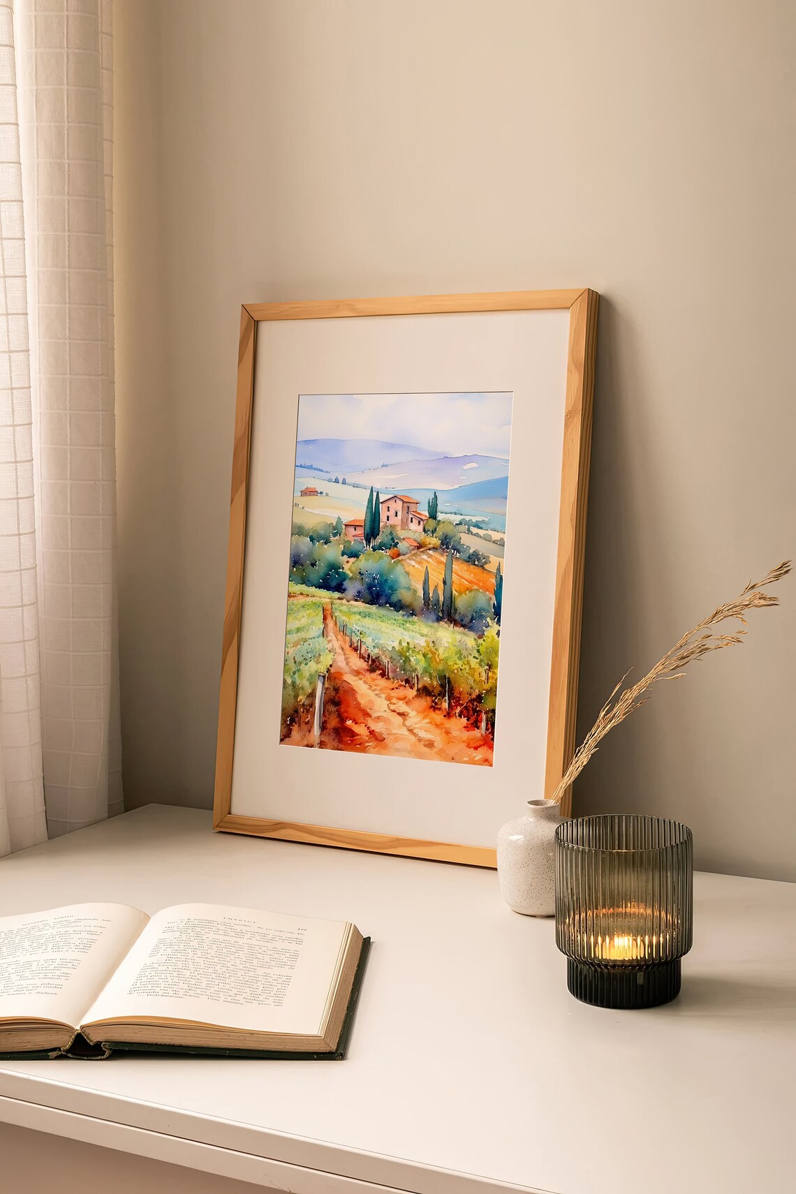 Tuscany Winery Watercolor Art Print, Italy Landscape - Image 2