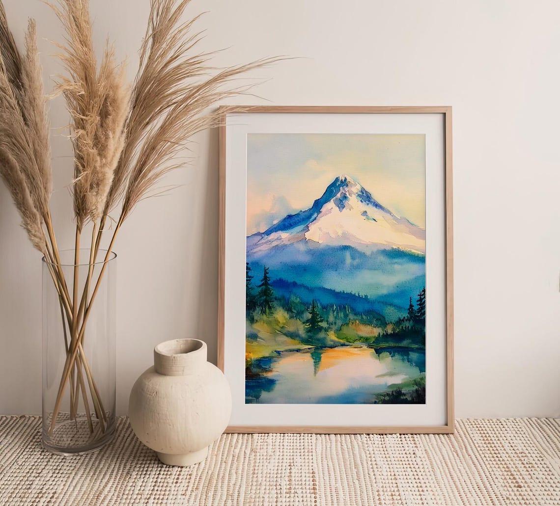 Mount Hood Watercolor Painting Oregon Landscape Watercolor Art Print Watercolor Mountain Wall Art Travel Gifts By Feelingprints - Image 4