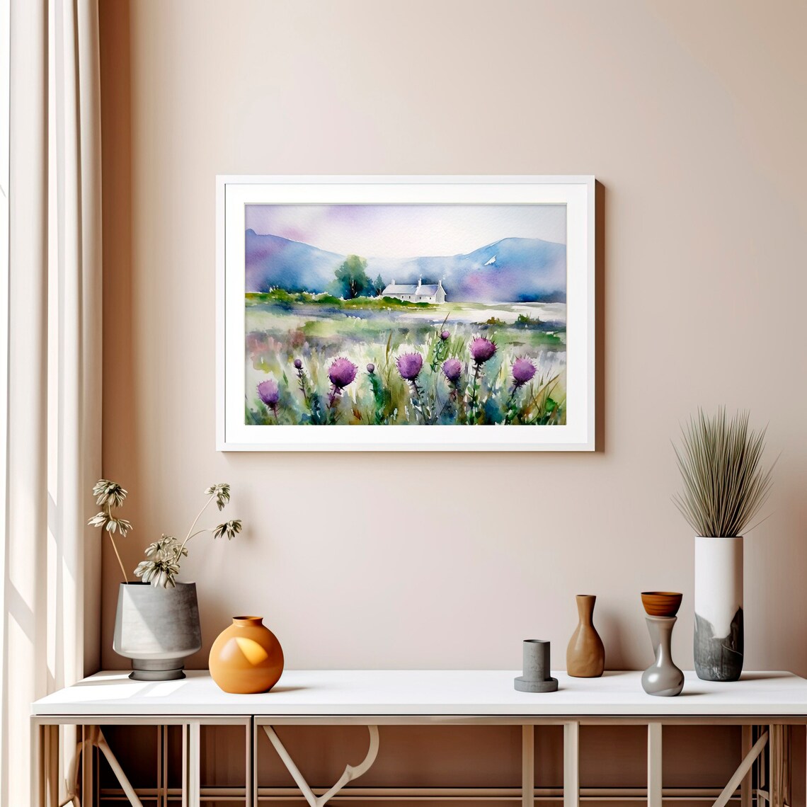 Scottish Landscape Watercolor Art Print, Thistle Fields - Image 5
