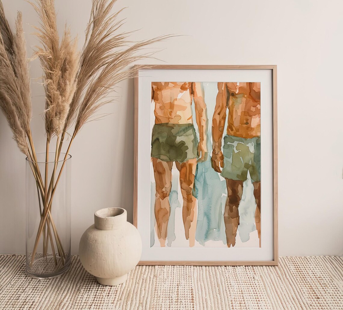 Male Bodies Watercolor Art Print, Friendship Wall Art - Image 4