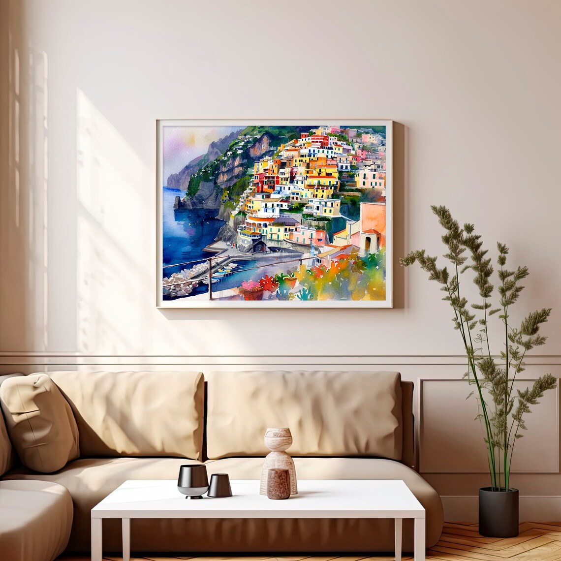 Cinque Terre Watercolor Travel Poster, Amalfi Coast - Image 3