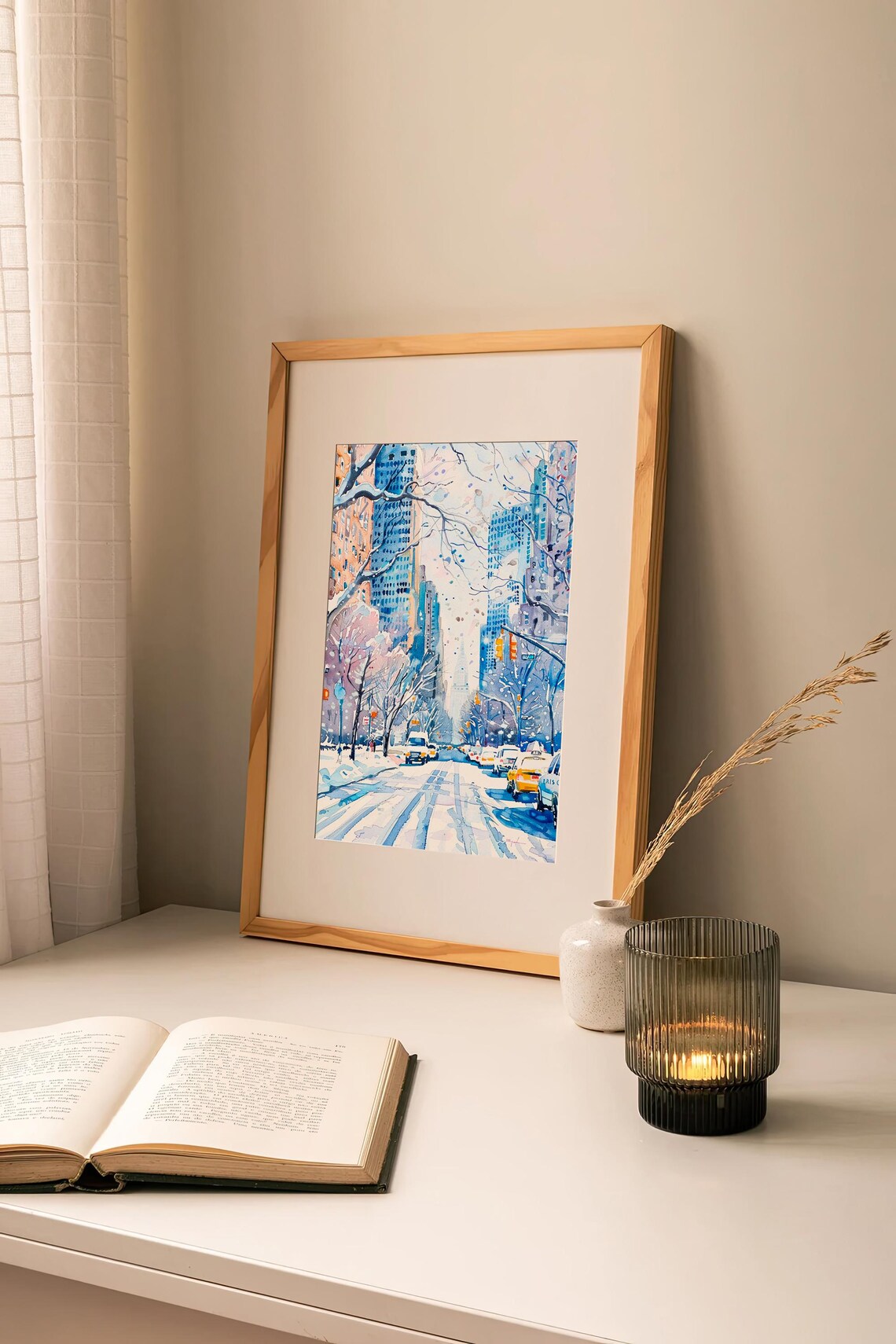 Park Avenue Winter Snow Manhattan Avenue Watercolor New York Painting Poster - Image 2