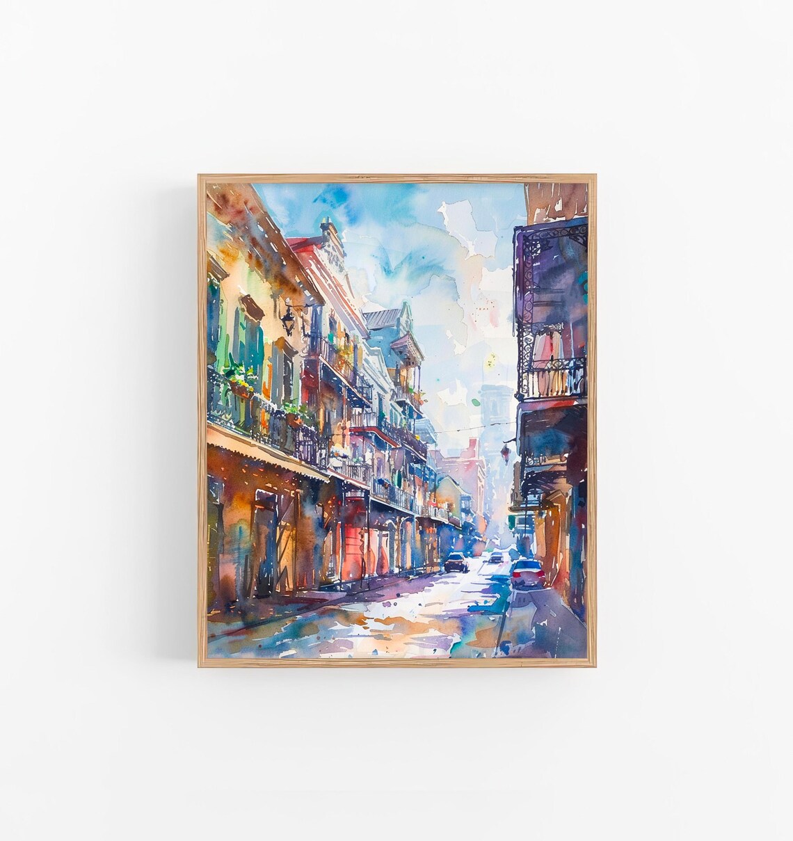 New Orleans French Quarter Balconies Street Watercolor City Poster