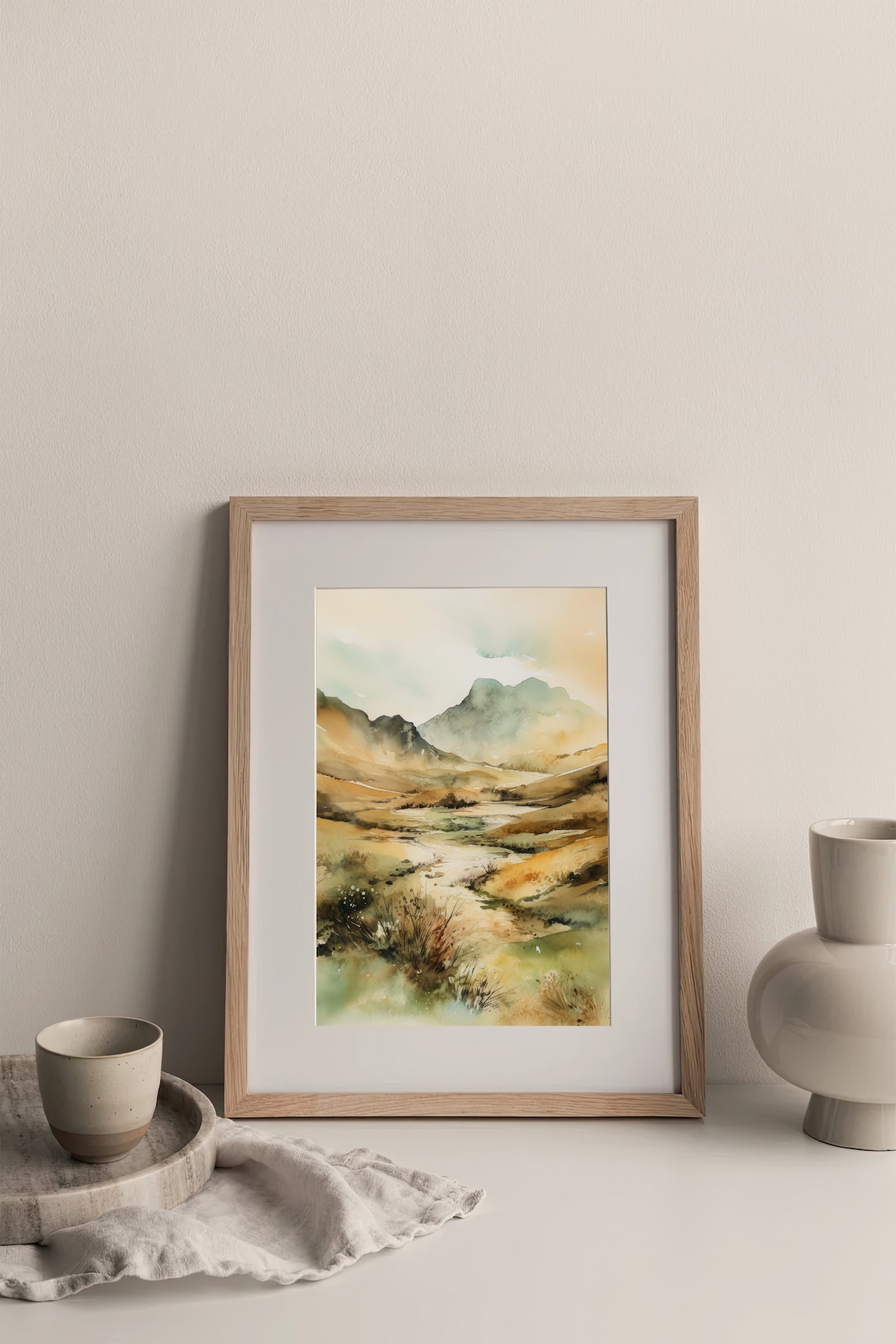 Ireland Watercolor Mountain Valley Golden Irish Landscape Poster - Image 3