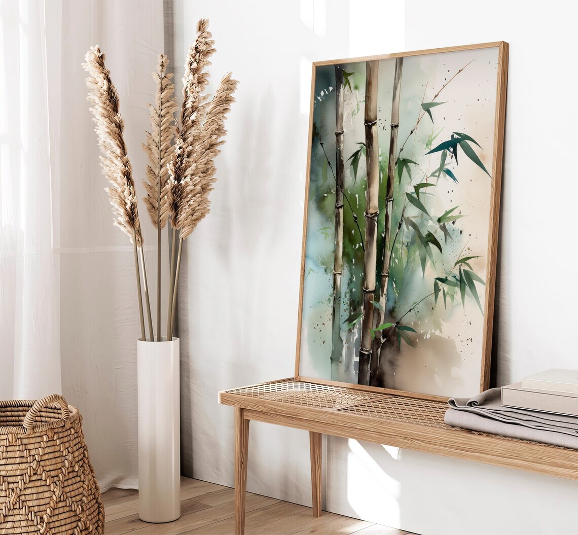 Bamboo Watercolor Art Print, Minimalist Tree Decor - Image 3