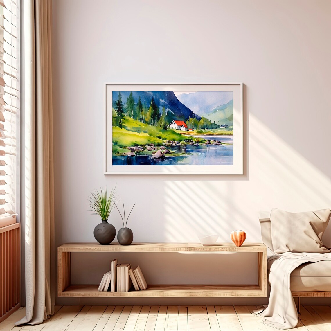 Norwegian Fjords Watercolor Art Print, Mountain Landscape - Image 4