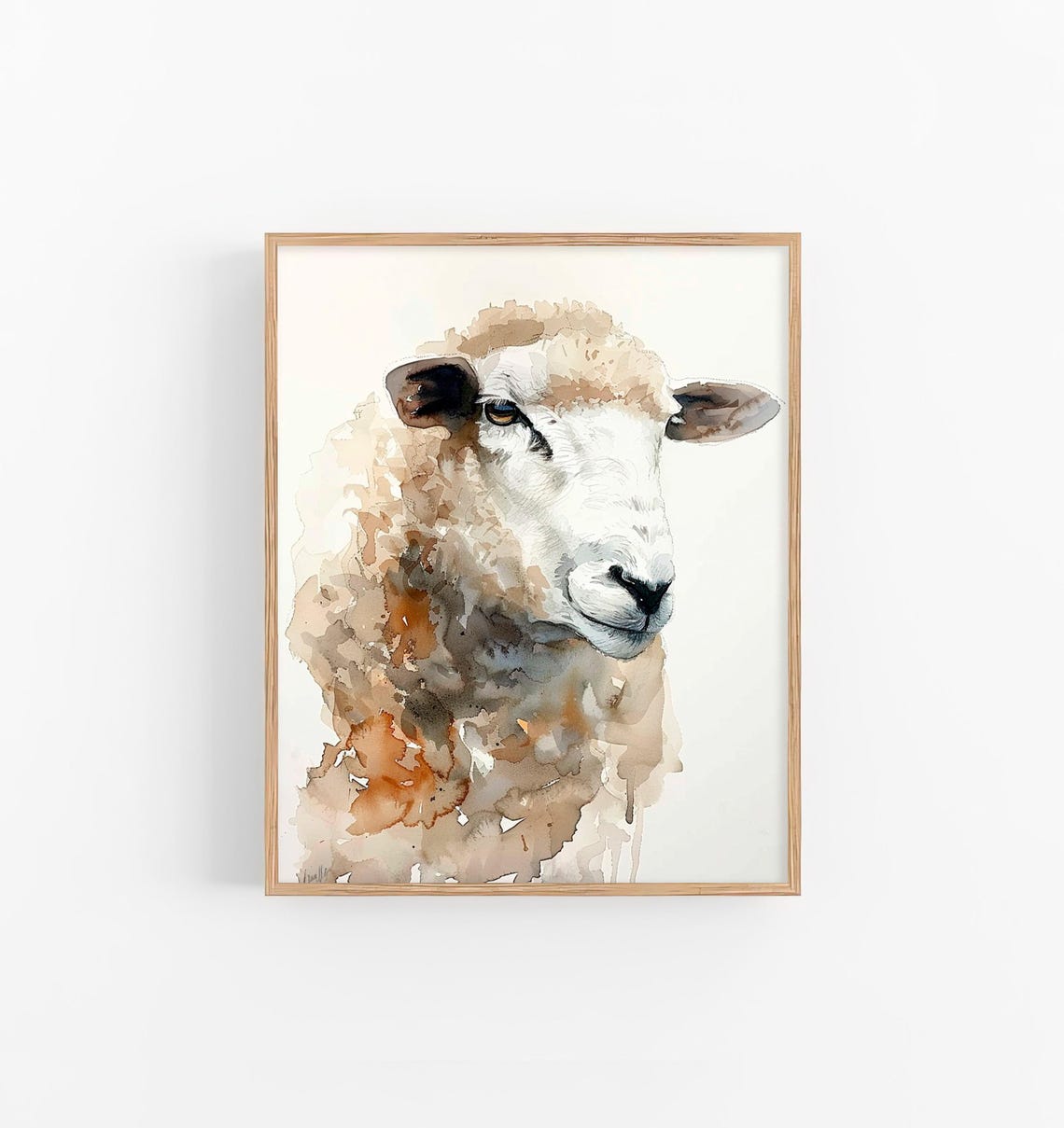 Sheep Watercolor Portrait Rustic Neutral Farm Animal Decor Poster