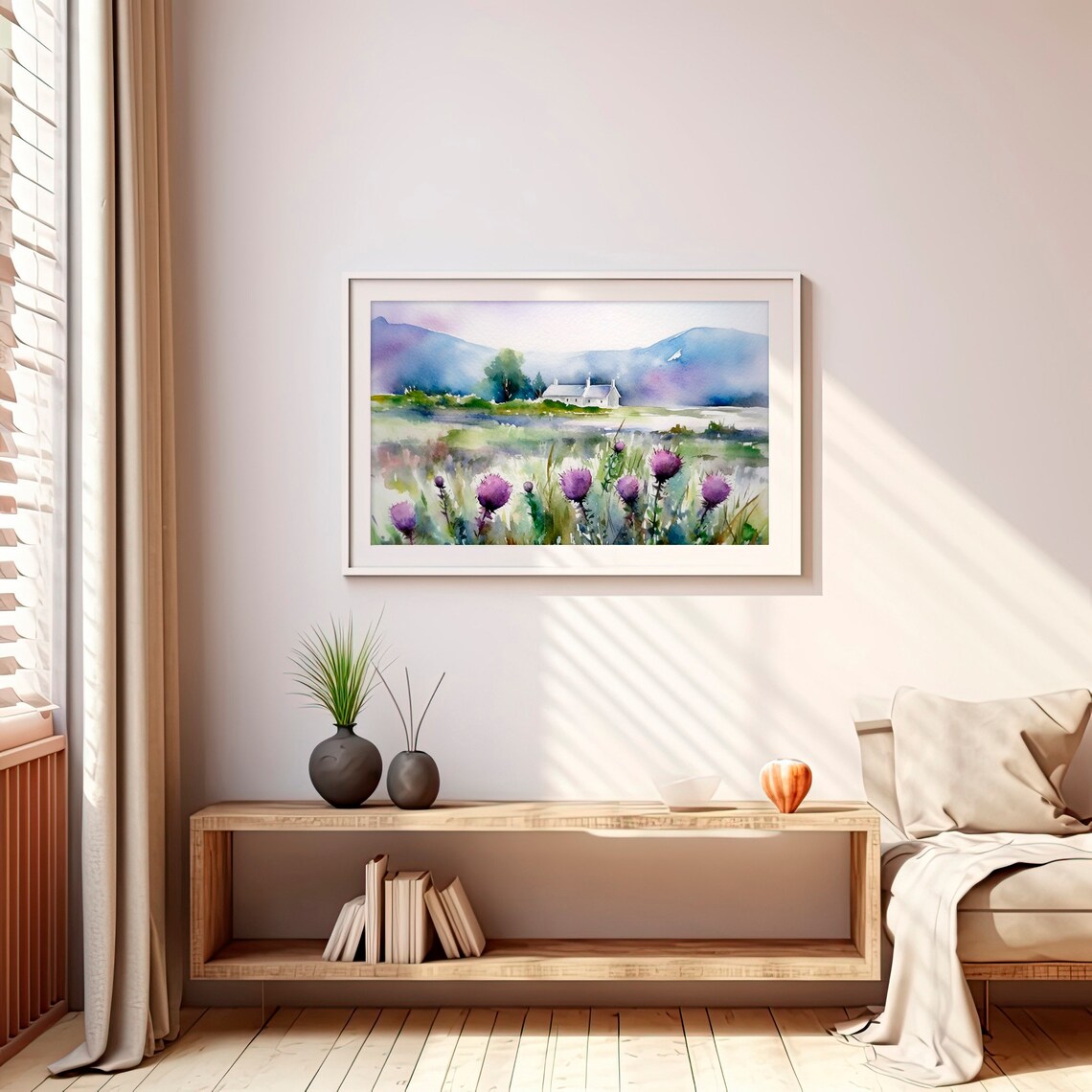 Scottish Landscape Watercolor Art Print, Thistle Fields - Image 4