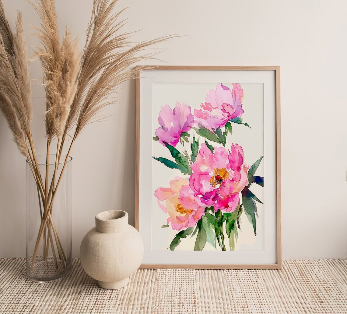 Pink Peonies Watercolor Art Print, Botanical Decor - Image 4