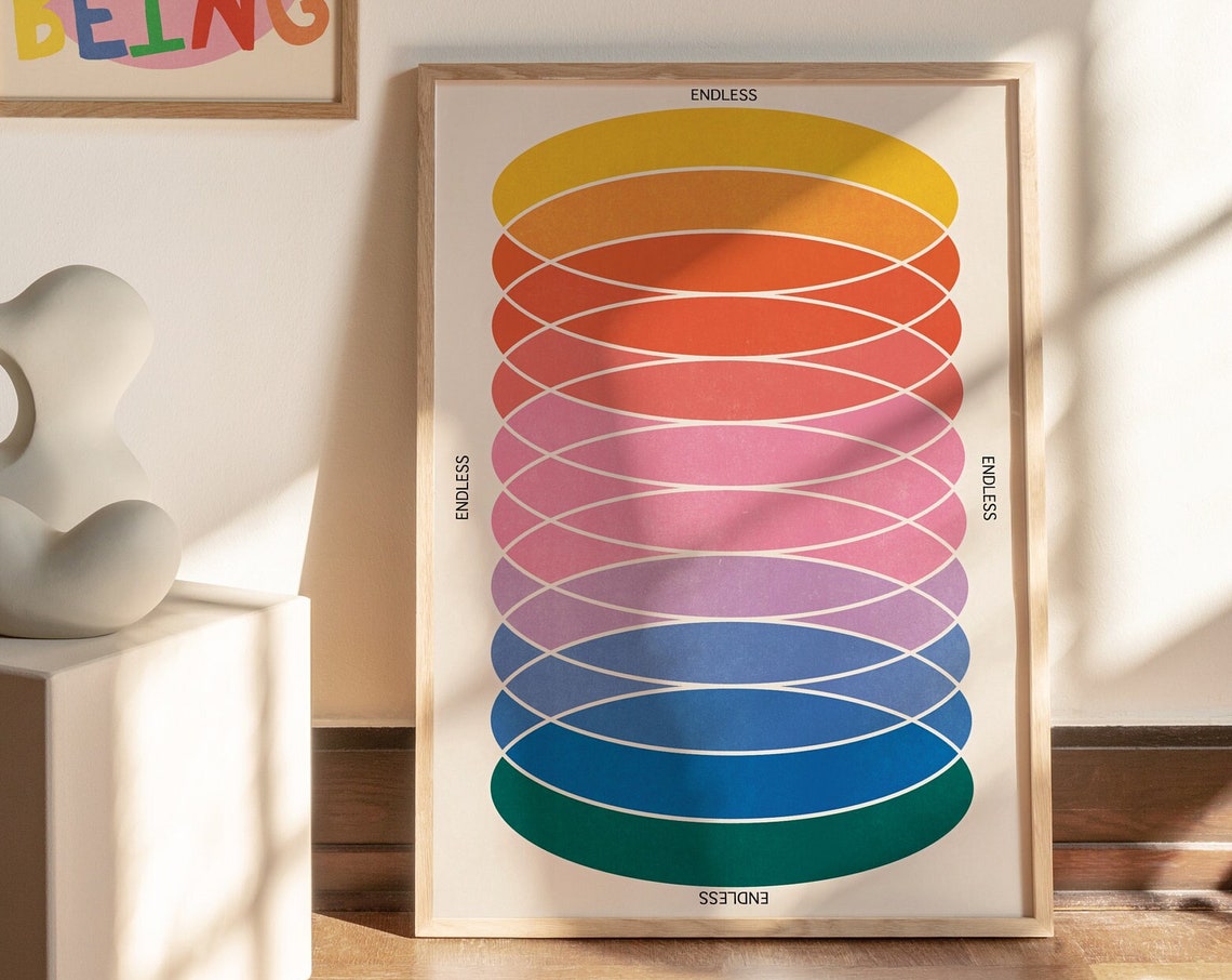 Endless Rainbow Gradient Ovals Psychedelic 70s Geometric Art Poster