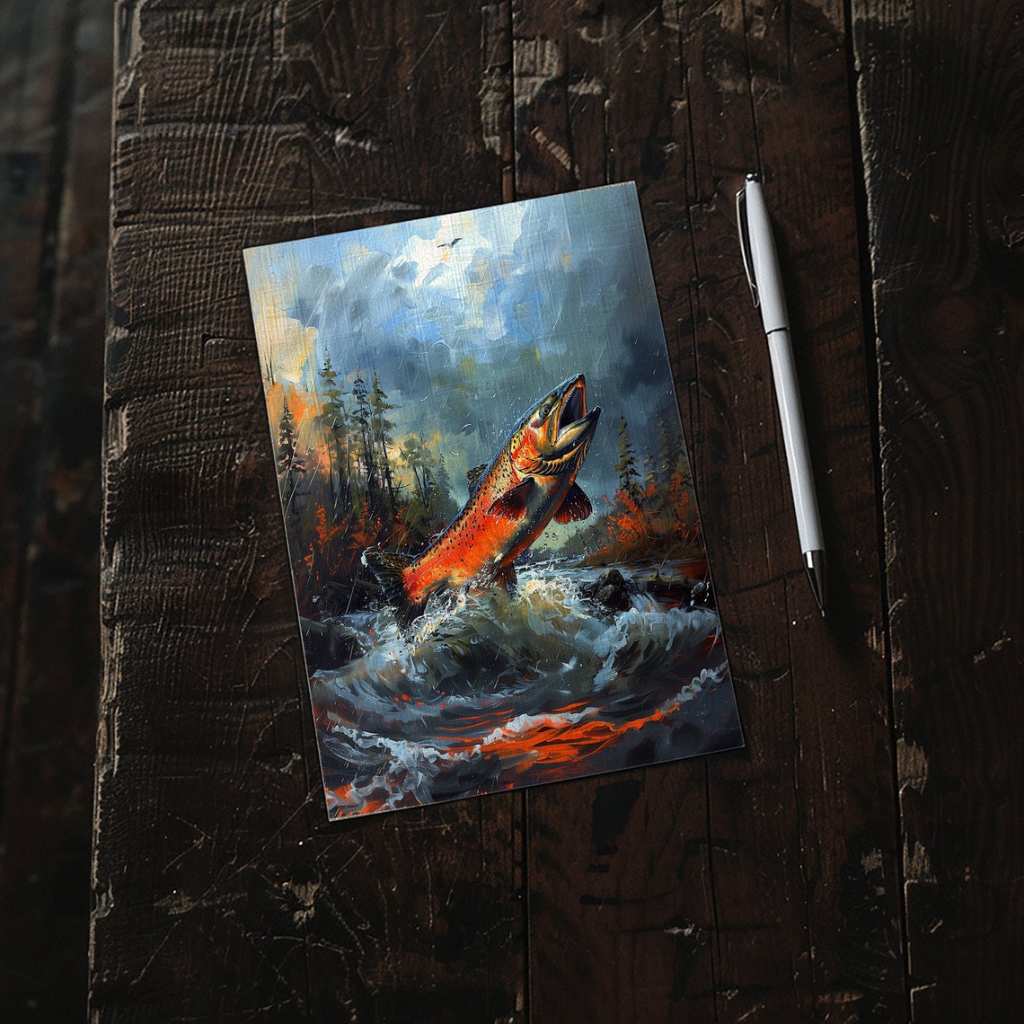 Red Salmon Leaping from a Rushing River Amidst the Rapids Poster - Image 2
