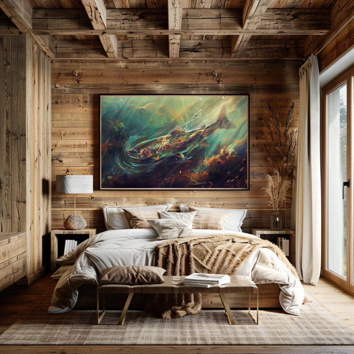 Rainbow Trout Swimming Underwater In Sunlit River Scene Poster - Image 2