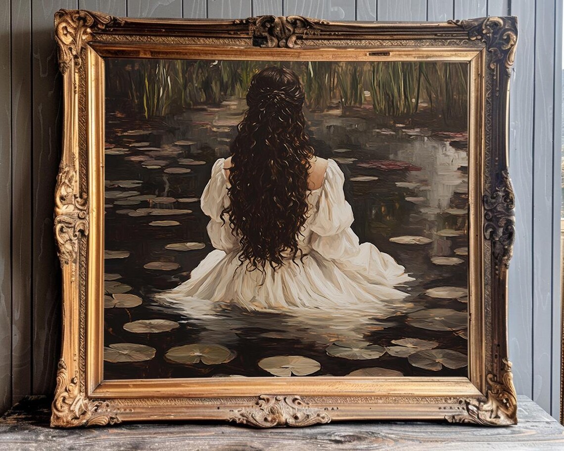 Woman in White Dress by the Lily Pond Lady of the Lake Poster - Image 4