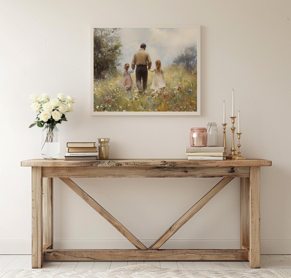 Fathers Day Fatherhood Print Girl Dad Print Gift For Fathers Day Gift Father Daughter Painting Cottagecore Nursery Wall Art Farm - Image 2