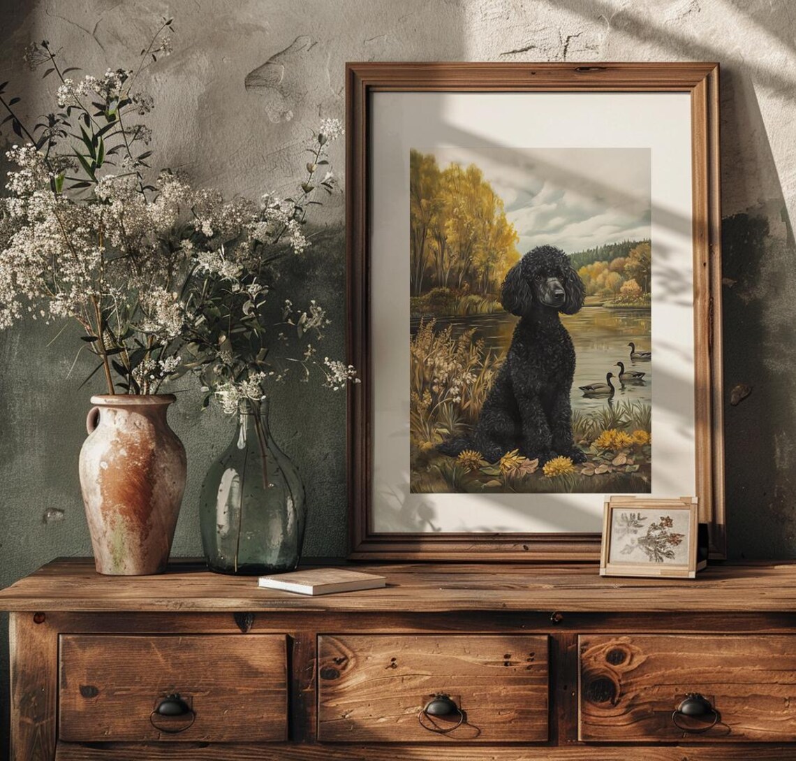 Black Poodle By Autumn Lake Vintage Dog Breed Painting Poster - Image 2