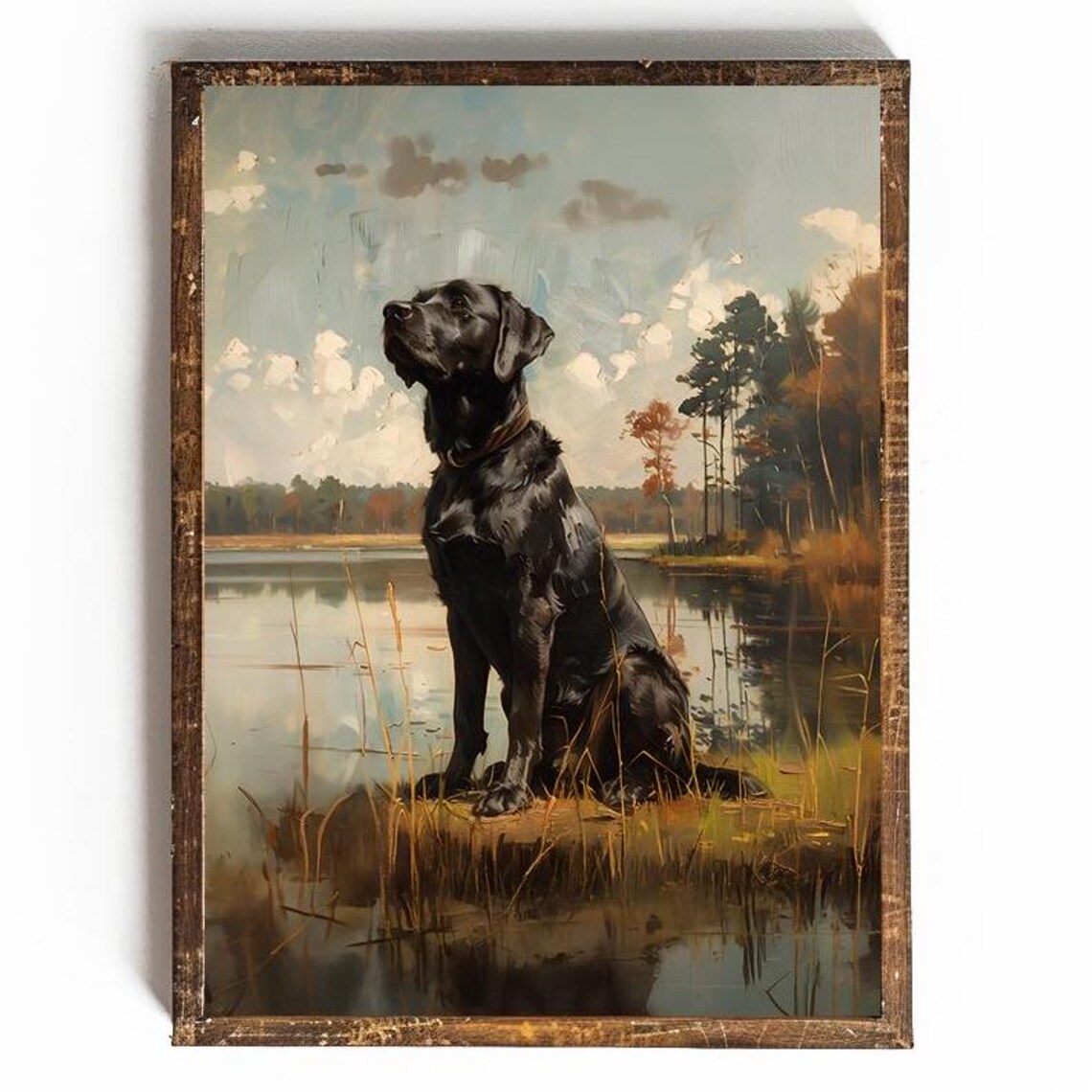 Black Labrador Retriever Hunting Dog Cabin Art Print