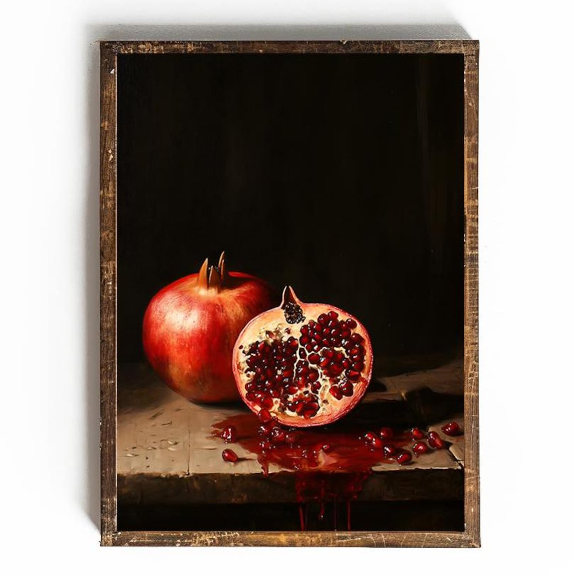 Pomegranate Still Life With Dark Moody Fruit Painting Art Poster