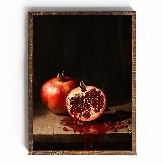 Moody Wall Art For Kitchen Decor Dark Academia Pomegranate Print Gothic Fruit Print Gothic Wall Art Dark Cottagecore Art Black And Red Art