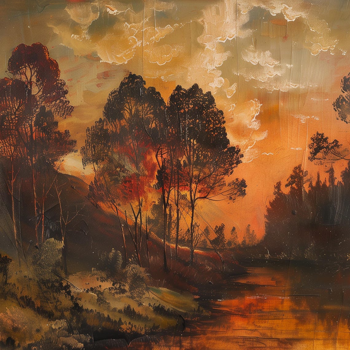 Fiery Sunset Over River Autumn Trees Vintage Landscape Poster - Image 2