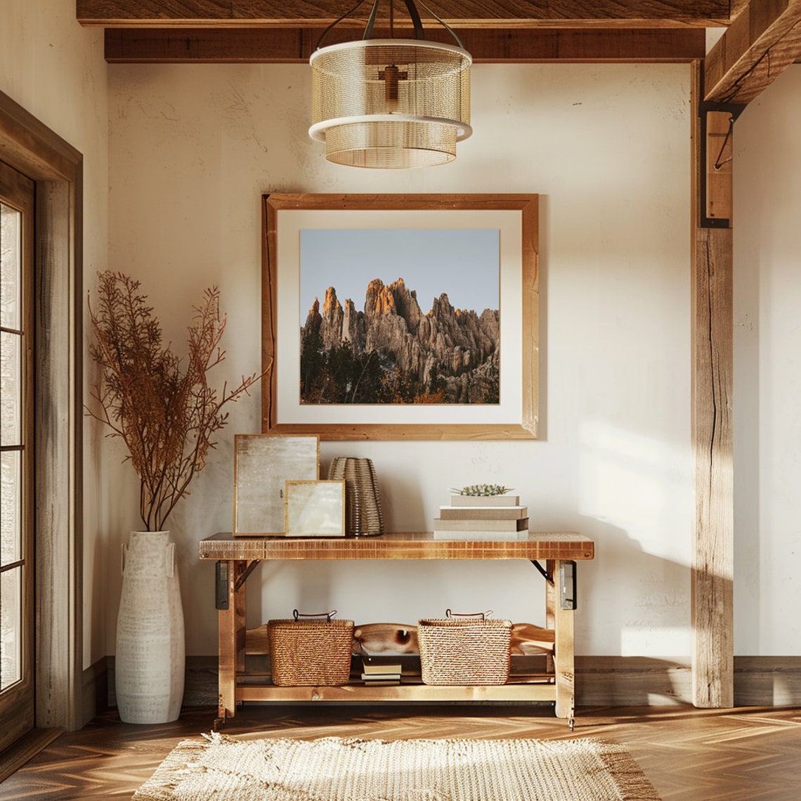 Sunlit Sandstone Rock Spires at Golden Hour Landscape Poster - Image 2