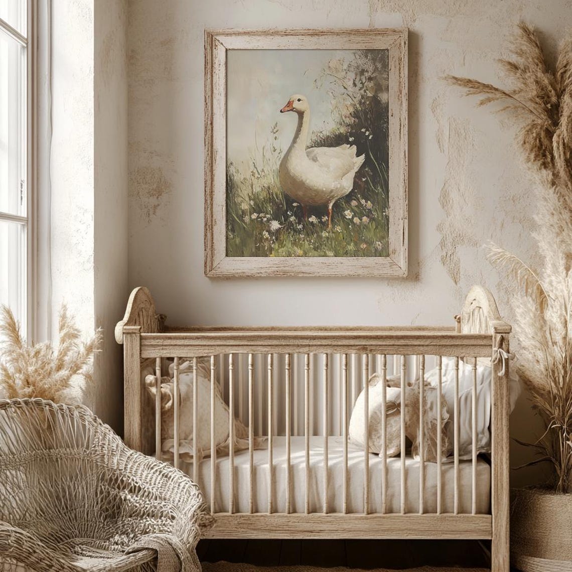 White Goose Standing in Wildflower Meadow Spring Bird Poster - Image 2