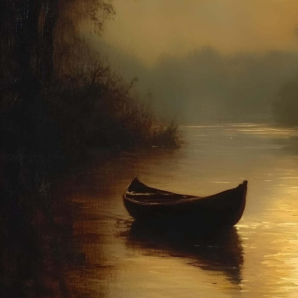Canoe On Moonlit River At Night Vintage Dark Waterscape Poster - Image 2