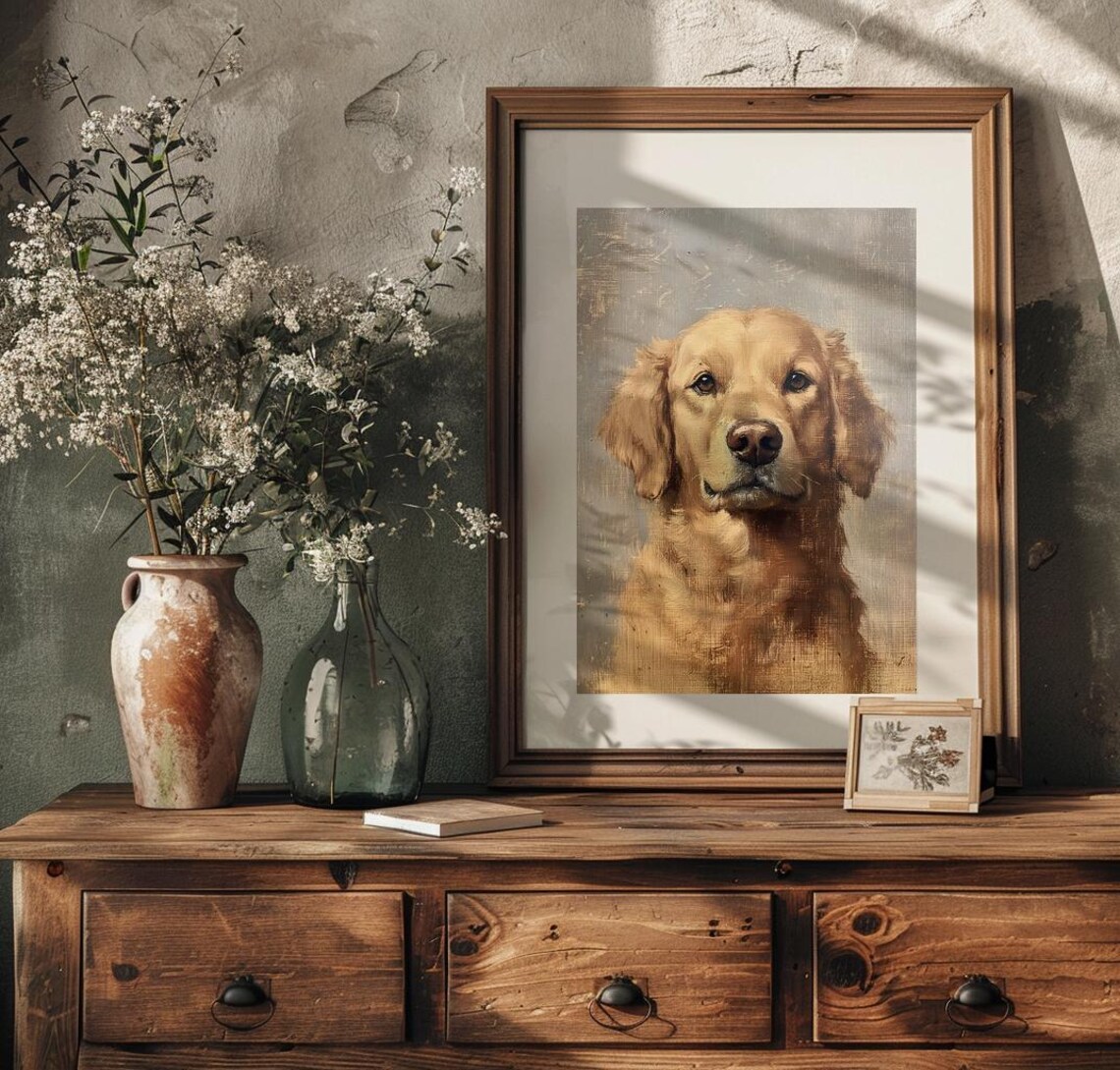 Golden Retriever Portrait In Vintage Oil Painting Style Dog Poster - Image 3