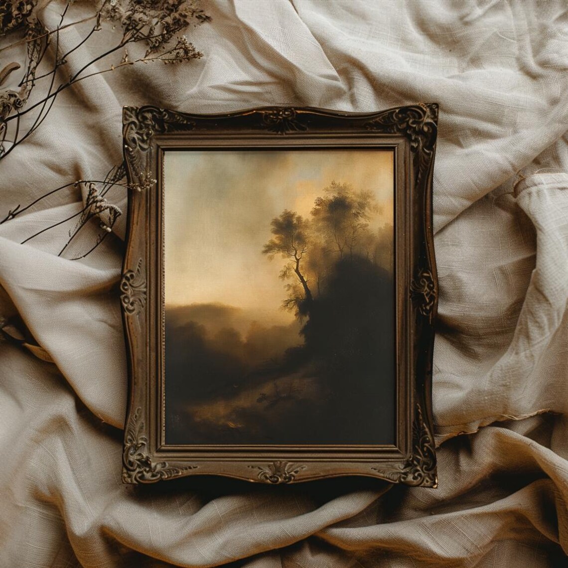 Moody Brown Forest Valley Vintage Style Dark Landscape Poster - Image 4