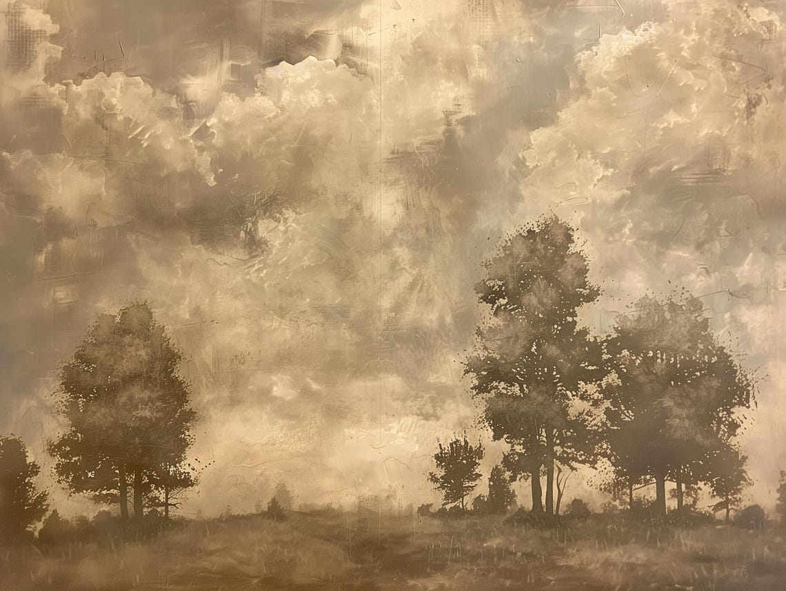 Sepia Tone Field Landscape with Dramatic Cloudy Vintage Sky Poster - Image 2