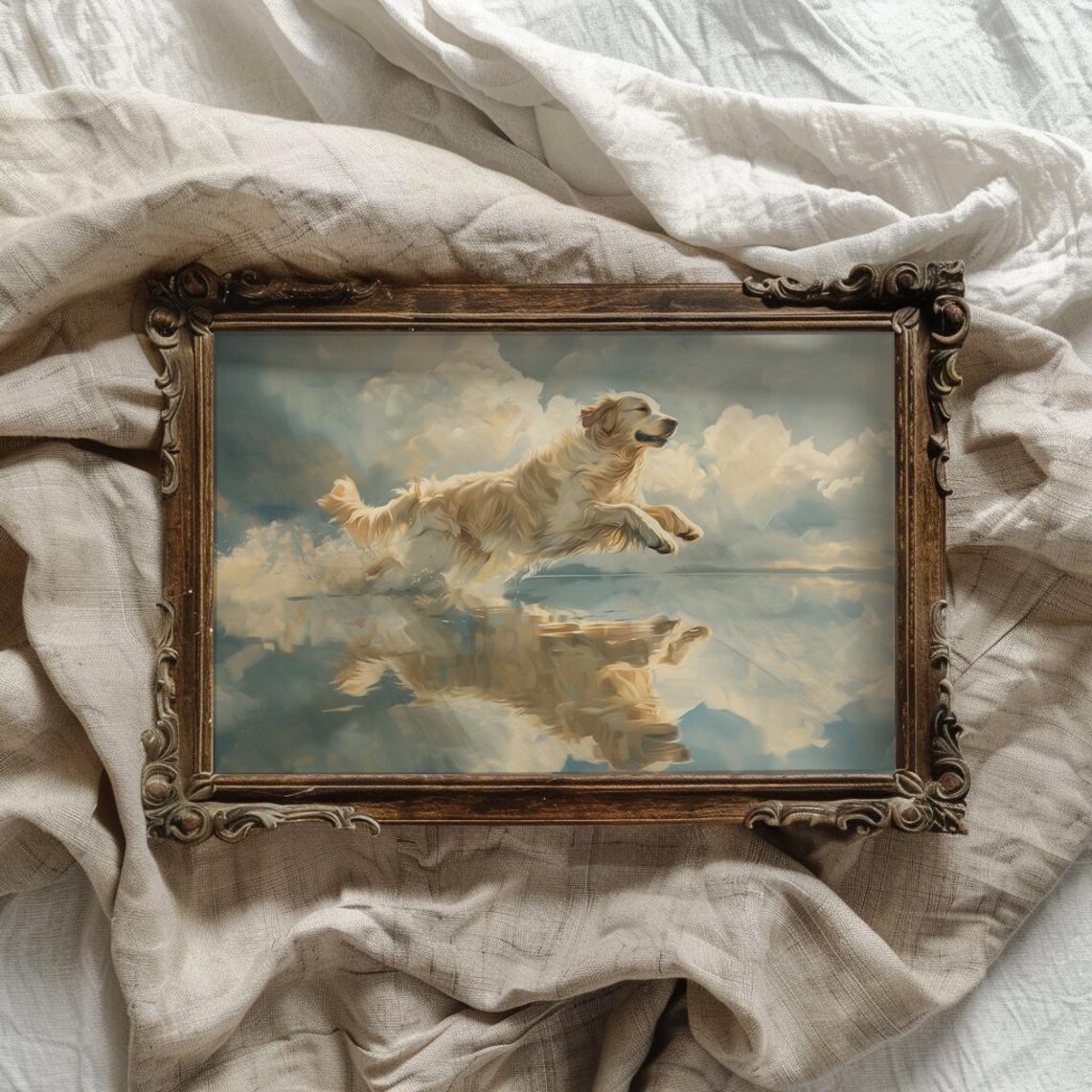 Golden Retriever Leaping Over Water Reflection Dreamy Dog Poster - Image 2