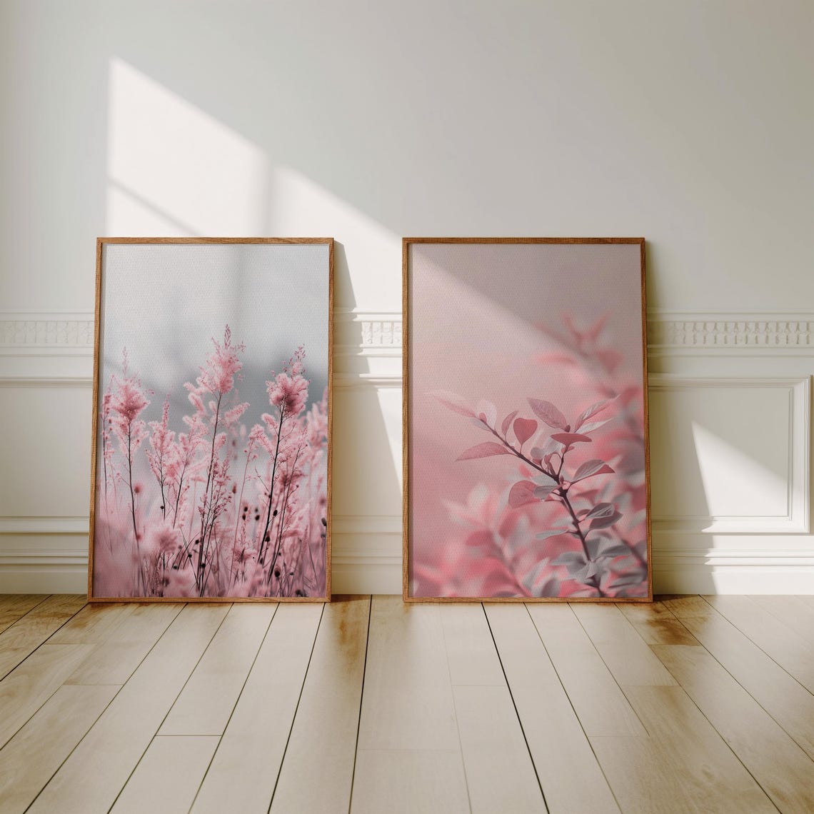 Pink Wildflower Meadow Triptych Set of Three Gallery Wall Poster - Image 3