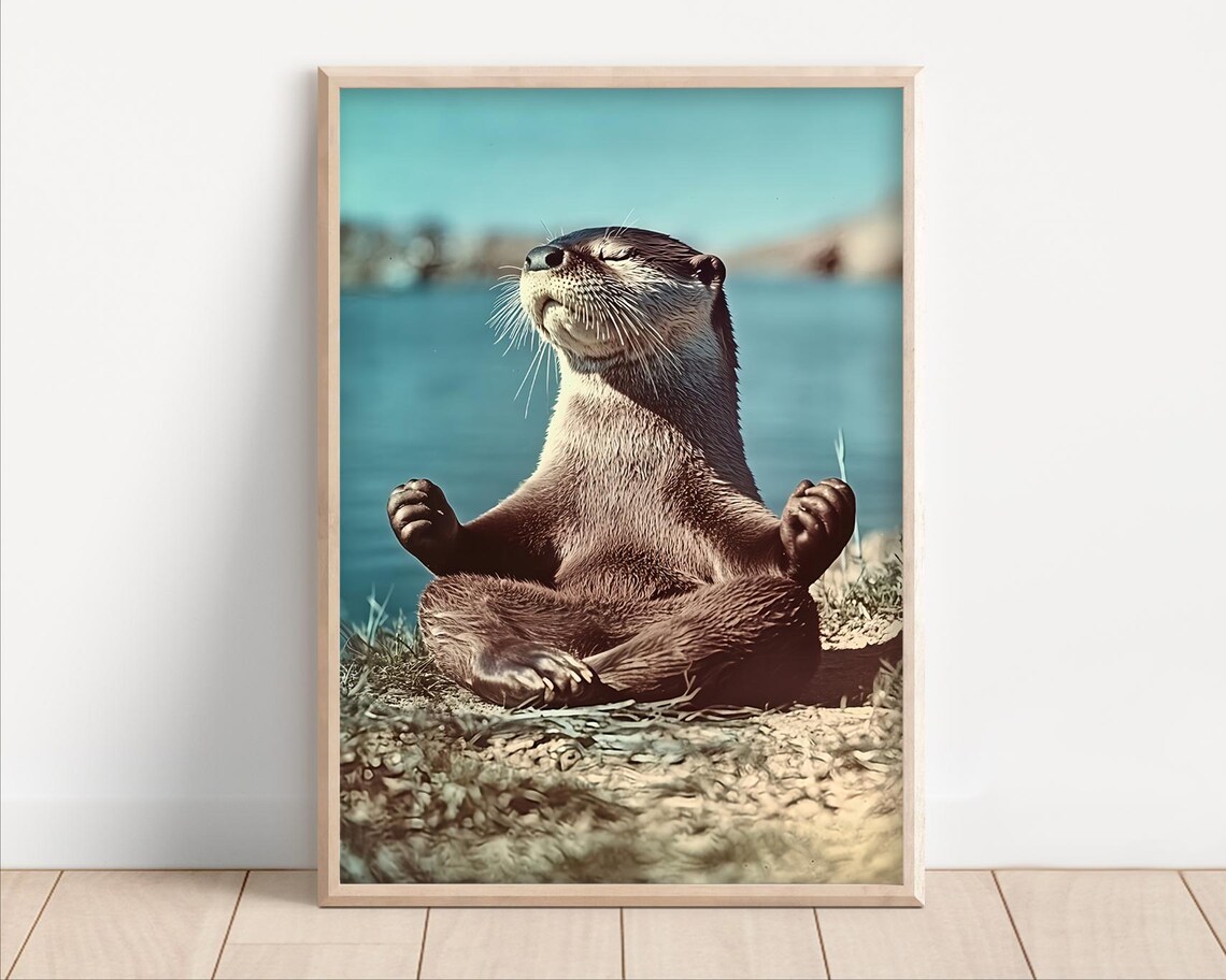 Meditating Otter Lotus Pose Zen Lakeside Funny Animal Poster