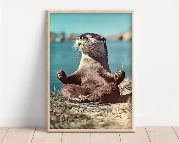 Meditating Otter Lotus Pose Zen Lakeside Funny Animal Poster