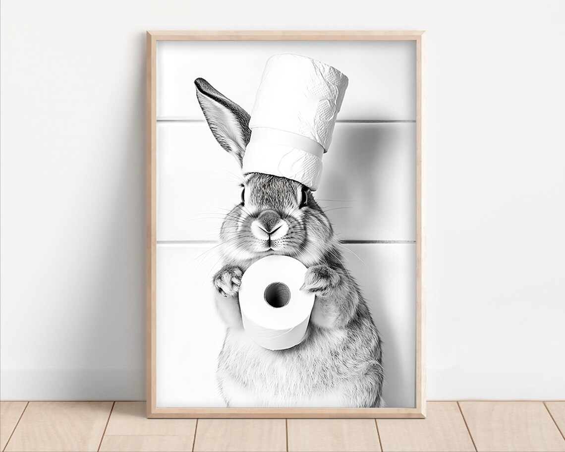 Bunny With Toilet Paper Funny Bathroom Art Print