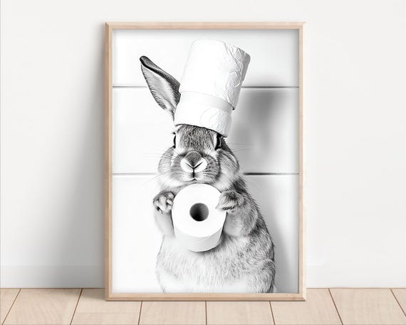 Bunny With Toilet Paper Funny Bathroom Art Print