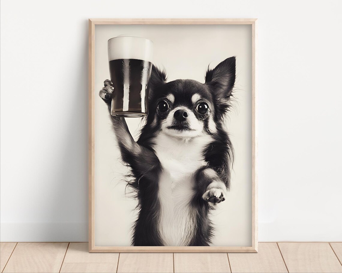 Funny Tiny Chihuahua Hoisting Glass Of Dark Stout Beer Poster