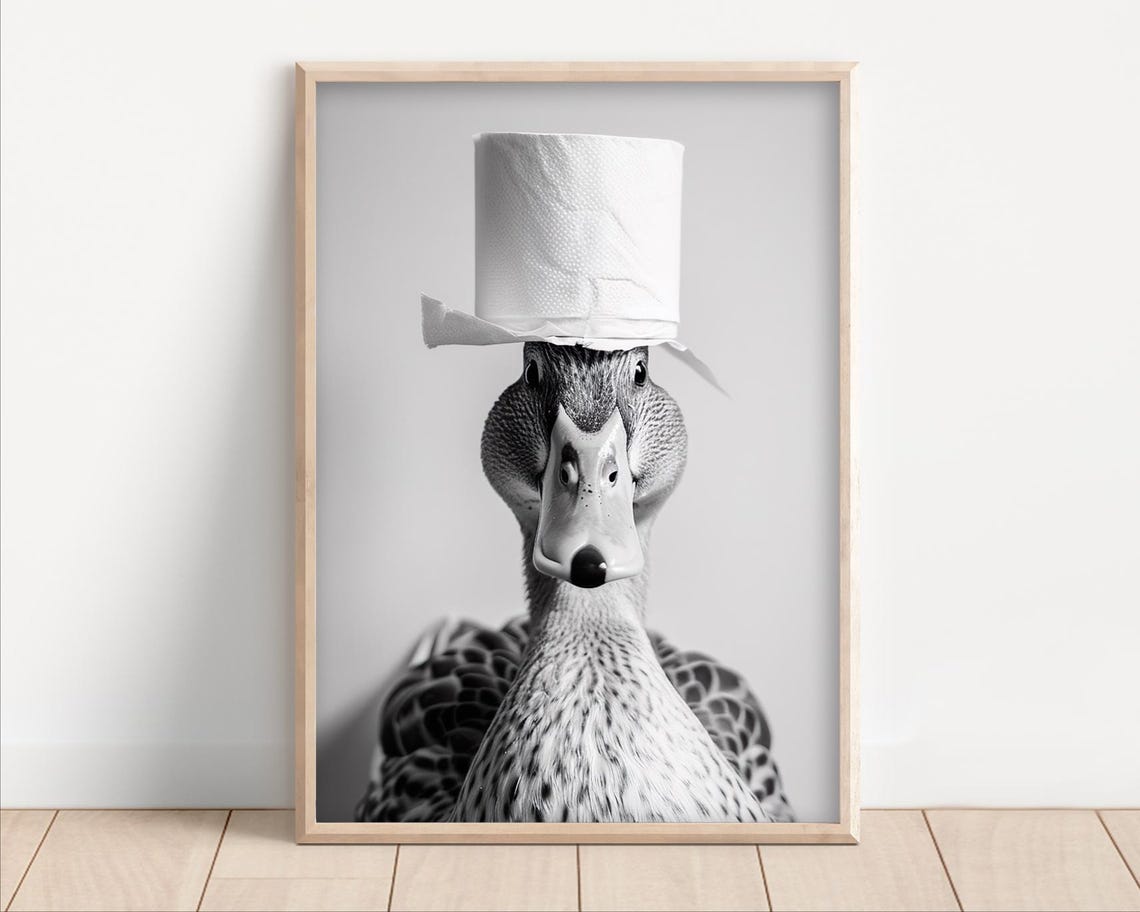 Duck With Toilet Paper Top Hat Funny Black And White Wall Poster
