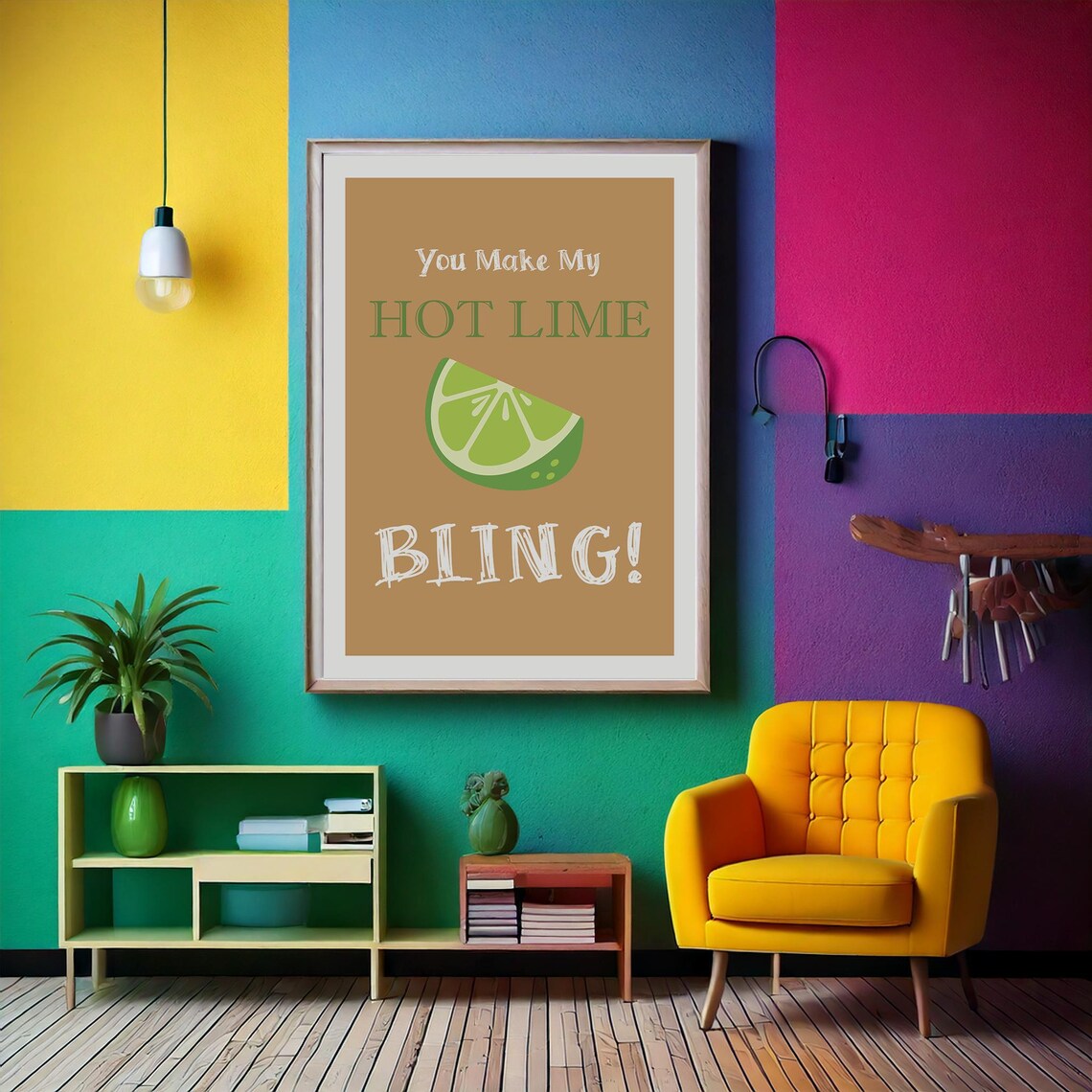 Hot Lime Bling Punny Cocktail Party Art Print - Image 3