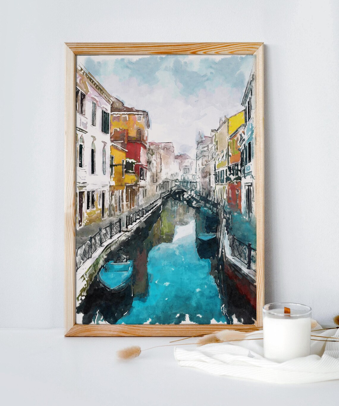 Venice Canal Watercolor Colorful Buildings Italy Poster for Nursery Room Decor