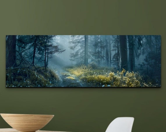 Trail In A Misty Forest Wall Art Print Panoramic Wall Decor Livingroom Ready To Hang Nature Decor Meadow In The Woods