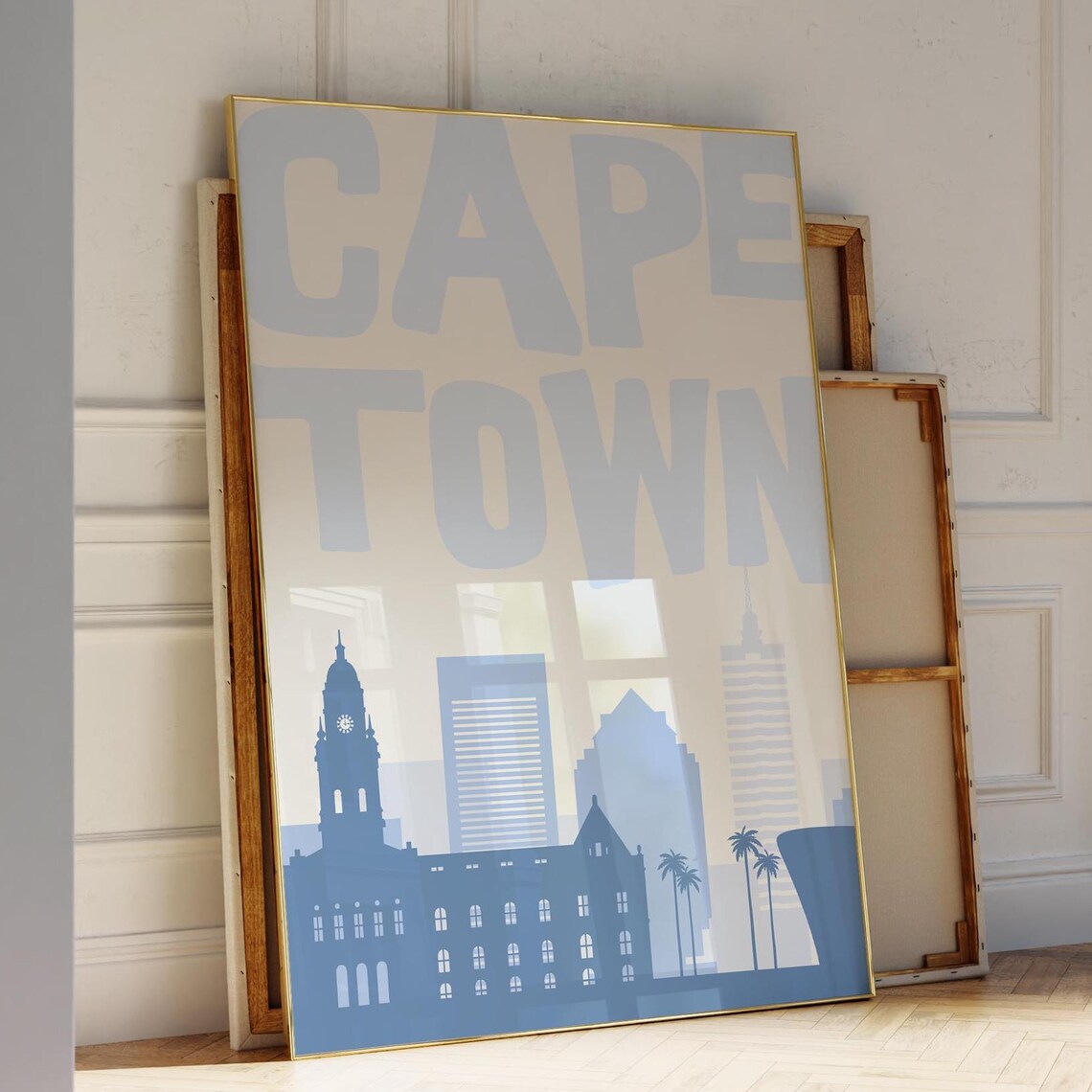 Cape Town Skyline Minimalist Blue Typography South Africa Poster