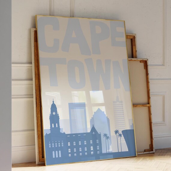 Cape Town Skyline Minimalist Blue Typography South Africa Poster