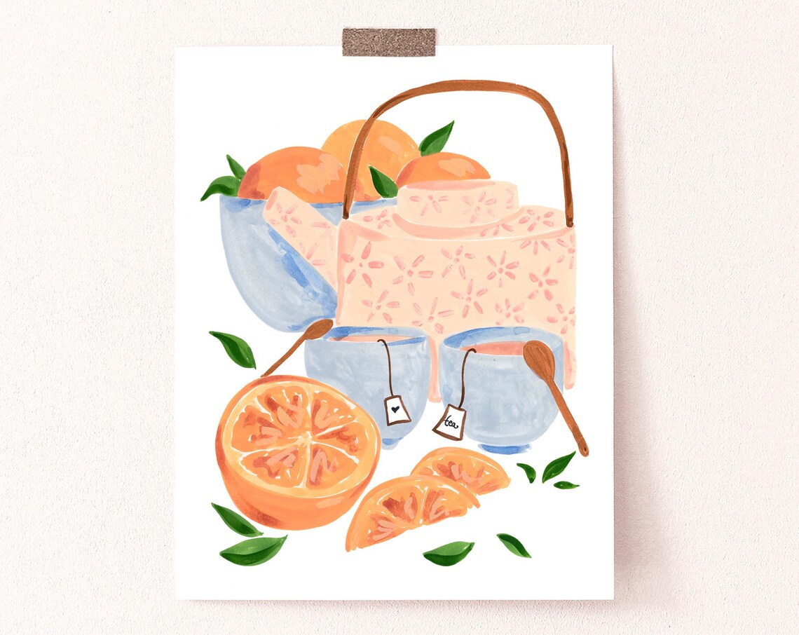 Oranges and Tea Watercolor Art Print, Kitchen Decor - Image 4