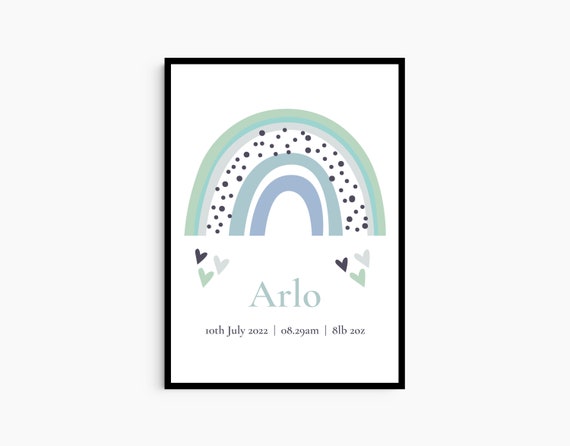 Boys Nursery Room Print Custom Boy Nursery Print Personalised New Born Gift Minimalist Art Rainbow Room Decor