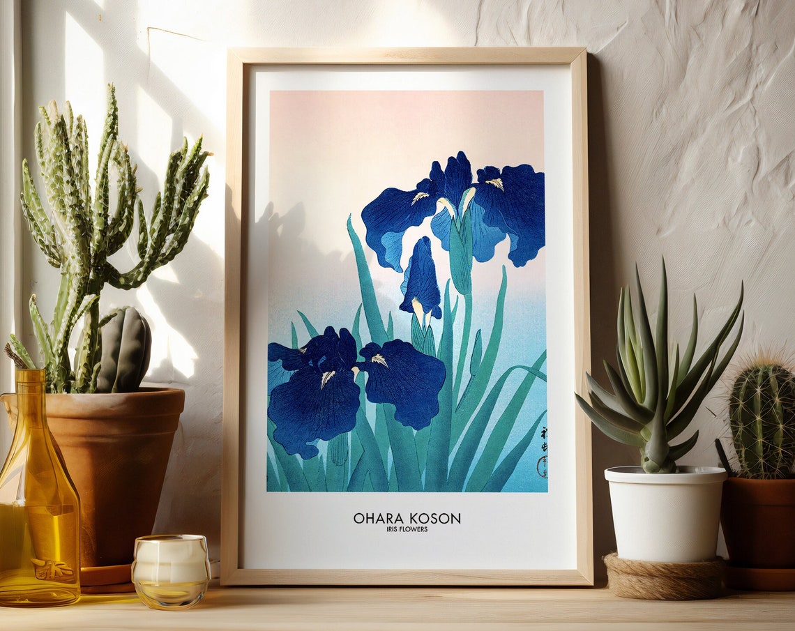 Ohara Koson Blue Iris Flowers Japanese Woodblock Poster Decor