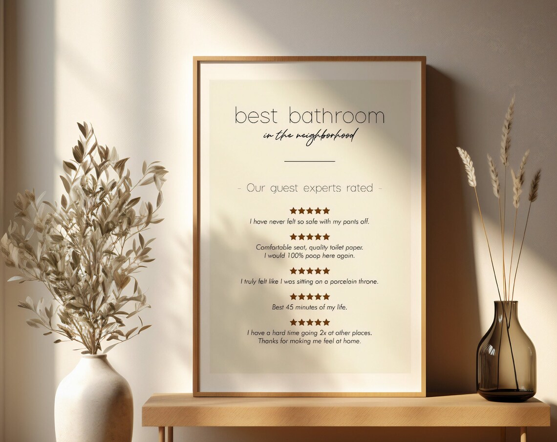 Funny Best Bathroom in the Neighborhood Five Star Review Poster