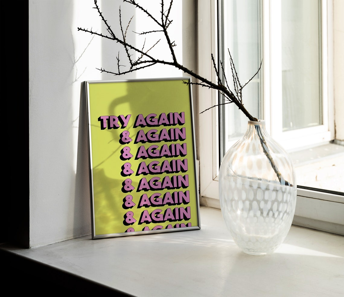 Try Again And Again Lime Green Bold Typography Motivational Poster - Image 2
