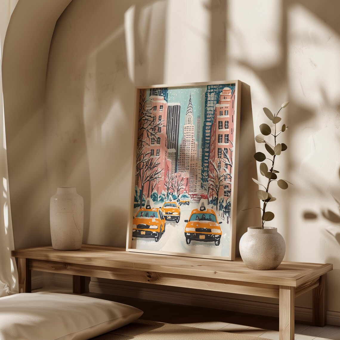 New York City Winter Avenue with Yellow Taxis in Snowfall Poster - Image 3