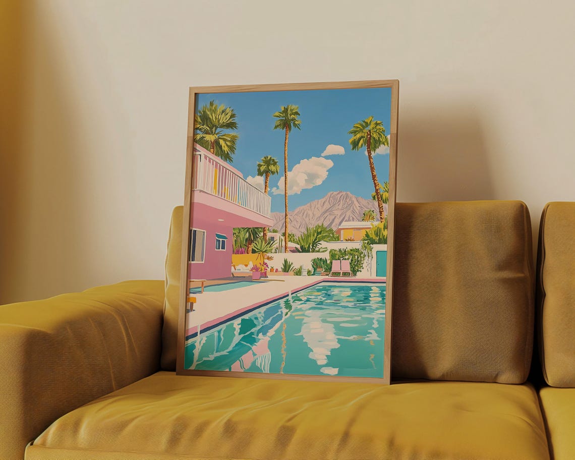 Palm Springs Swimming Pool Retro Wall Art Print - Image 2